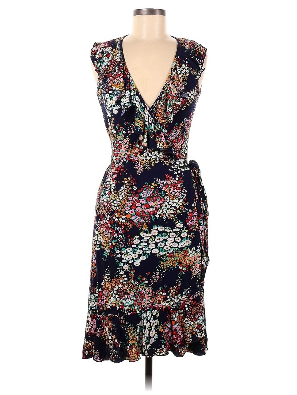 Blanco Floral Wrap Dress Midi Ruffle Stretch Cotton Blend Spain 40 = M